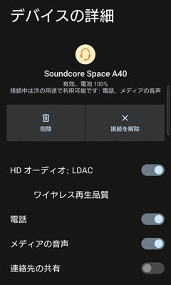 【Soundcore Space A40】Bluetoothデバイス詳細