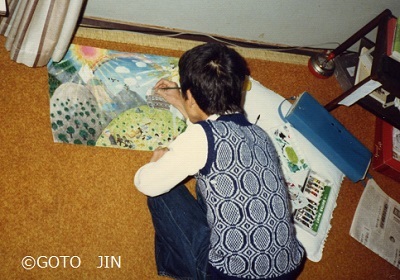 水彩画・物語絵「ノアの箱舟」制作中 小学6年生 1981年