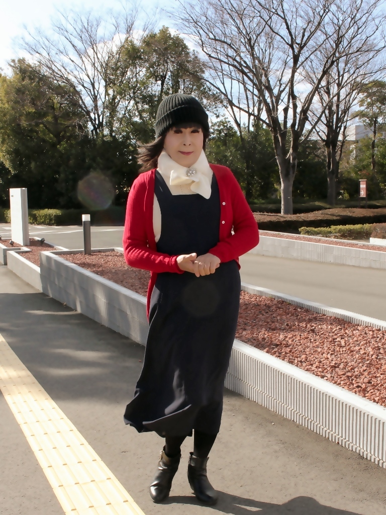 黒ジャンパースカート赤ロングカーデA(4)