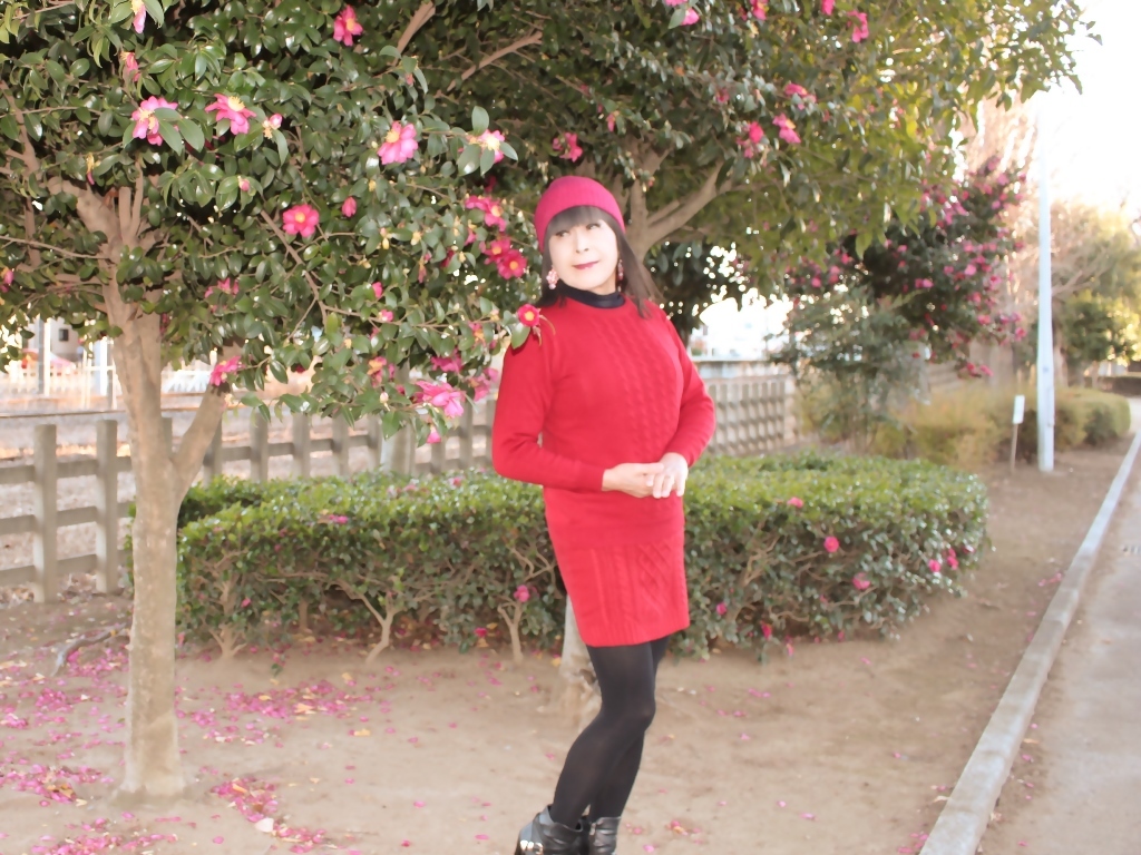 赤セーター赤ニットミニスカB(7)