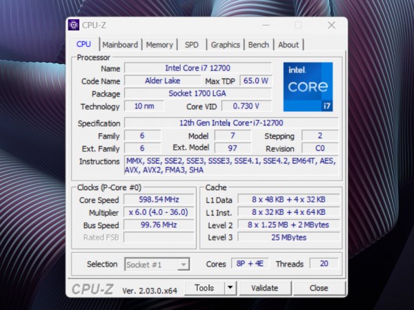 インテル Core i7-12700 プロセッサーのスペック