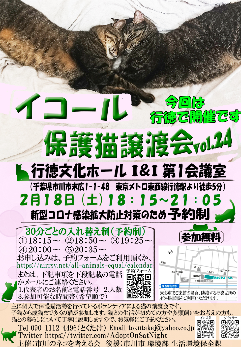 ２月１８日開催：イコール保護猫譲渡会（行徳文化ホール）参加のお知らせ