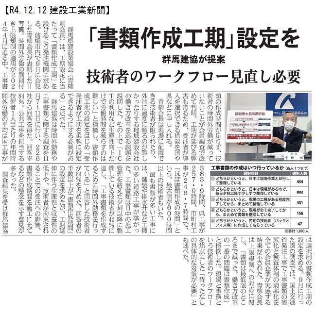 20221212　「書類作成工期」を提案・群馬協会(青柳会長)：建設工業新聞